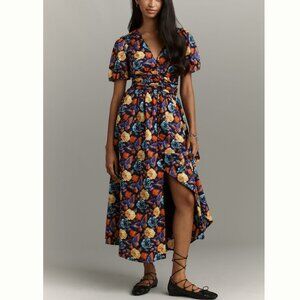 NWT Anthropologie Navy Floral Rose Print Katerina Button-Front Dress Women's 1X